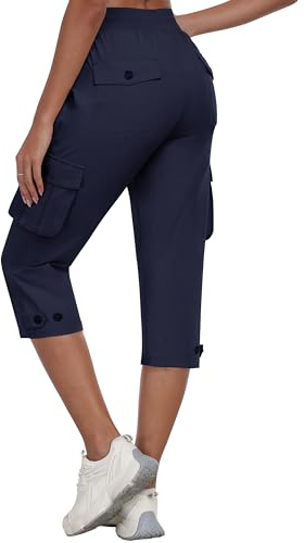 MoFiz Pantalones Trekking Mujer Capri Cargo Pantalón de Senderismo Acampar Pantalon con Bolsillo Montaña Protección UV Transpirable
