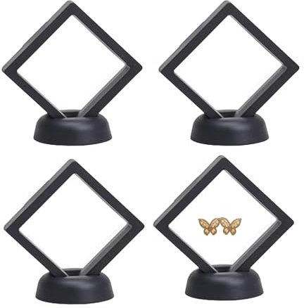 Pejlnd Schweberahmen Displayrahmen Münzrahmen,4 Stück Halter Floating Frame Display Coin Holder mit Basis,Münzständer Präsentationsbox für Münzen Aufbewahrung, Schmuck, Medaillons, Steine,Ring