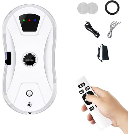 YIWEOG Robot lavavetri con telecomando, potenza di aspirazione 2800PA, robot lavavetri con serbatoio dell'acqua da 30 ml, spruzzo d'acqua automatico, lavavetri ligente per specchio del bagno,