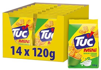 TUC Mini Sour Cream & Onion – Feiner Snack-Cracker im Mini-Format mit Sauerrahm-Zwiebel Geschmack – 14 x 120g