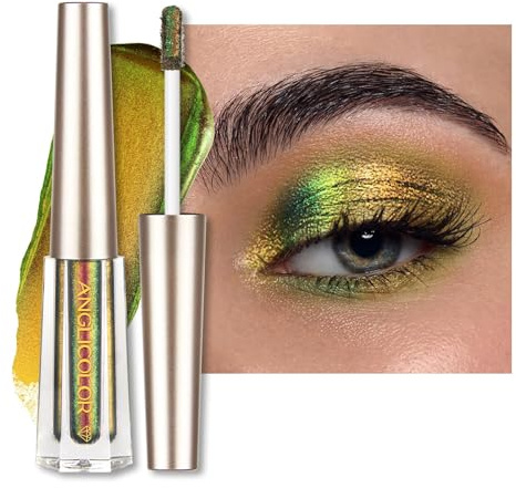 Anglicolor 3 Farben Chamäleon Lidschatten, Metallischer Flüssiger Lidschatten Hochpigmentiert Langanhaltend Schnell Trocknend (101 Green-Gold)