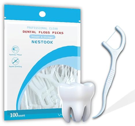 100 Pcs Floss Sticks Dental Floss Sticks, Disposable Tooth Picks Portable Teeth Gums Advance Interdental Cleaning Tool for Travel Home Office, Dental Floss Picks, 2 in 1 Dental Toothpick