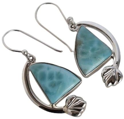 Larimar-Ohrhänger aus 925er Sterlingsilber mit Angelhaken, Schmuck aus Ozean-Edelsteinen im böhmischen Stil
