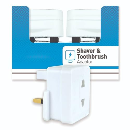 Shaver Adaptor Plug UK Charger Adapter, EU/US to UK Plug Travel Adapter, 2 Pin To 3 Pin Adapter Plug UK EU/US to UK Plug Adaptor for Shaver Adapters/Toothbrush Plugs Adapters for Travel (1)