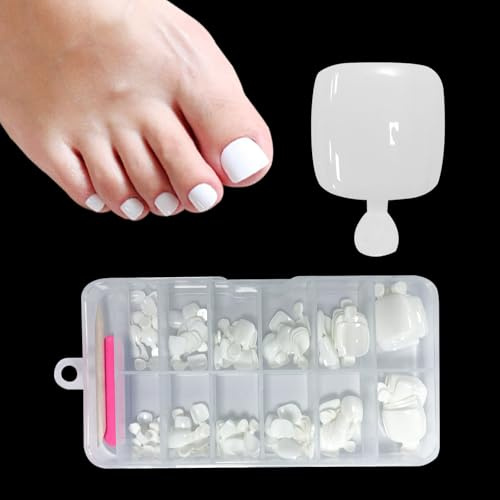 ZAHRVIA 120 Pièces Faux Ongles pour Orteil D'été Blanc Faux Ongles D'Orteil Couverture Complète Ongles Conseils Pied Ongles, 12 Tailles False Toe Nails(White)