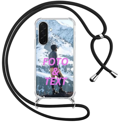 Xylota Personalisierte Handykette Handyhülle für Samsung Galaxy A56 mit Band, Personalisiert Hülle mit Selbst Gestalten Bild Text Foto, Individuelle Design Schwarz Schutzhülle für Samsung A56 6,7''