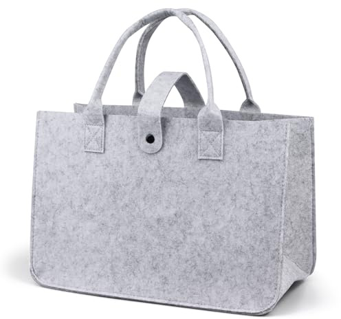 Dawumin Filztasche Groß Einkaufstasche, Filztaschen Shopper, Faltbar Filzkorb, Tragetasche Shopping Bag, Tasche Filz zur Einkaufen, Ausgehen, Aufbewahrung, Reisen, Picknick, 40x26x20cm (Grau)