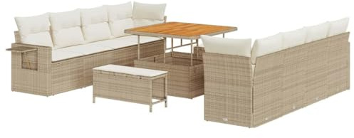 vidaXL Trädgårdsoffset med lagring 11 pcs Beige Poly rattan, Trädgård och Terrass, Modern Uteplats, Hållbar Rattansoffa, Flexibla Moduler, Väderbeständiga Möbler
