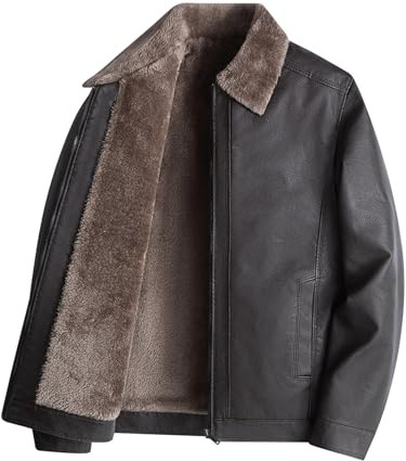 Generisch Winter Herren Pu Revers Warme Mittlere Und Ältere Business Lederjacke Pufferjacke Herren (Coffee, XL)