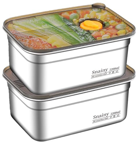 GAOUTO 2 Stück Edelstahl Behälter mit Deckel, 2200ML 316 Edelstahl Frischhaltedosen Stapelbar Luftdicht, Bento Lunchbox aus Metall, Wiederverwendbar Gefrierdosen für Küche Kühlschrank Restaurant