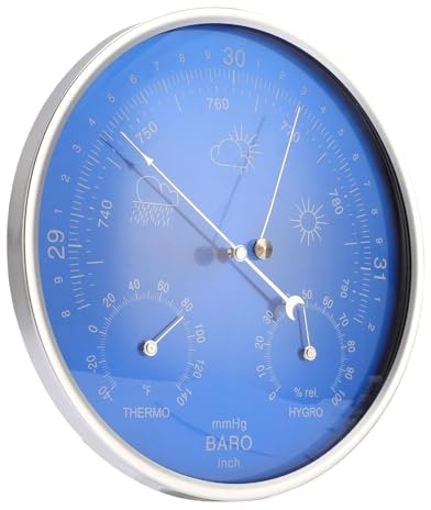 Telituny barometer indoor, Large Dial Indoor Outdoor Thermometer, Barometer Hygrometer Combo with Fahrenheit Scale, 7.09 Blue Analog Weather Instrument for Home, Garden, Office