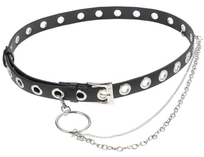 LIFKOME Cintura Vintage in Pelle PU con Occhielli Metallici e Catena Punk Rock da Donna per Jeans e Vita Design Elegante e Confortevole