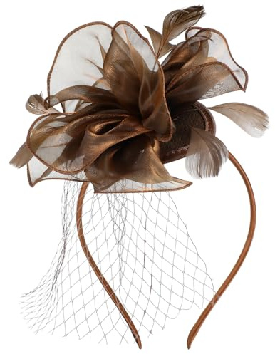 Healeved Fascinator mit Blume, Kopfbedeckung mit abnehmbarer Haarspange und Stirnband für Damen, Hochzeiten, Teepartys und formelle Tanzveranstaltungen, Kaffee