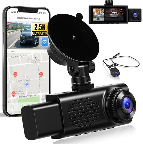 SIXWIN Dashcam Auto 2,5K - 3,16 tum - 2,5K frontskärm med 2 kameror 1080P - WiFi & APP, nattsyn, G-Sensor, 24-timmars parkeringsövervakning, inspelningsslinga, GPS, parkeringshjälp