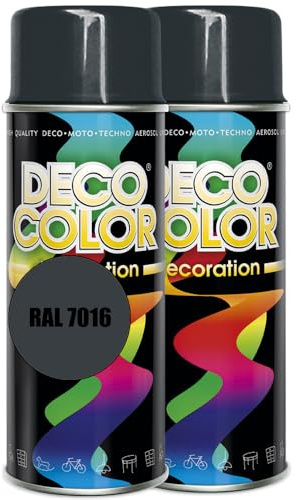 Deco Color 2er Sparpack Lackspray 400ml glänzend nach RAL - Farbauswahl (2 Dosen in anthrazit glanz RAL 7016)