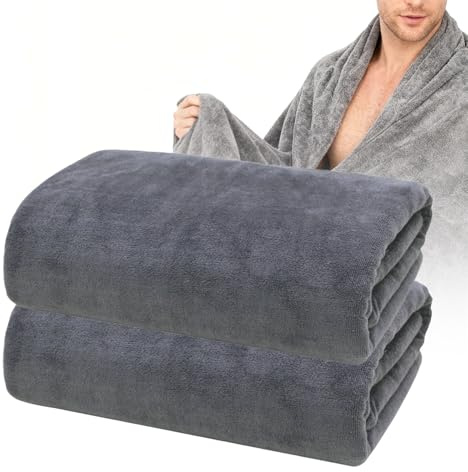 BORDEAG Confezione da 2 asciugamani da bagno grandi, dimensioni XXL, 100 x 200 cm, asciugamano da bagno grande in cotone, asciugamano da doccia grigio, per asciugamani da sauna, asciugamano da