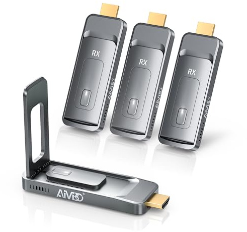 2026 AIMIBO Trådlös HDMI-sändare och 3 mottagare, 5G HDMI-trådlös överföring på upp till 6 TV-apparater, 4K-ingång 1080p@60Hz med vikbar antenn för laptop/PC/TV-box på flera TV/monitor/projektor 50 m