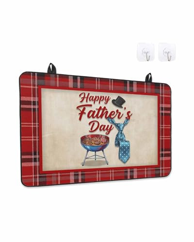 Happy Father's Day Stove Cover for Electric Stove, Barbecue Hat Cliff Vintage Red Plaid Stove Top Cover for Glass Top, Heat Insulation Rubber Mat Foldable Cooktop Top Protector, 31x24