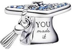 PHCLASY Gorra de Graduación Azul Espumante 2026 Charms Abalorios Colgante Compatible Europeo Pulsera Collar,Graduacion Charm Para Mujer
