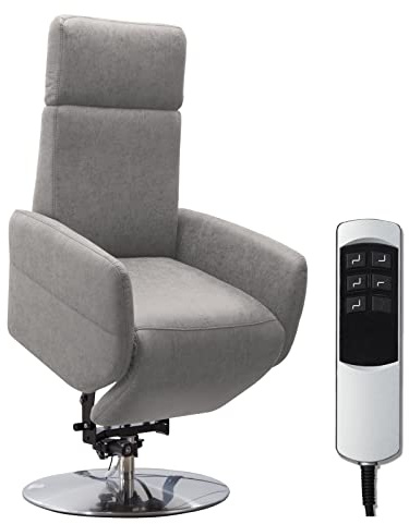 Cavadore TV-Sessel Cobra mit 2 E-Motoren und Aufstehhilfe / Elektrischer Fernsehsessel mit Fernbedienung / Relaxfunktion, Liegefunktion / bis 130 kg / L: 71 x 112 x 82 / Lederoptik Hellgrau