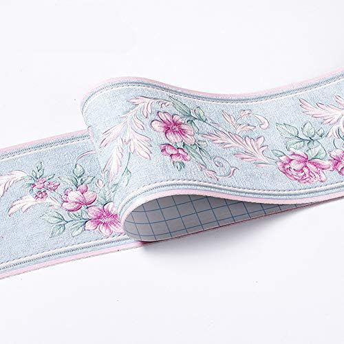 Frise de papier peint imperméable à l'eau - Motif floral 3D - Autocollant amovible - Pour cuisine, salle de bain - Banggo - 10,6 x 500 cm - Bleu