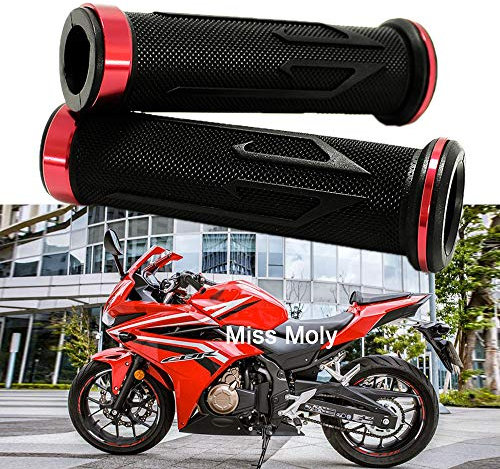 7/8 Motorcycle Hand Grips, Aluminium Motorcycle Rubber Grips for CBR Shadow Ninja GSXR YZF (Red)