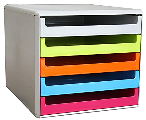 Schubladenbox, Gehäuse Hellgrau, Farbig Sortiert