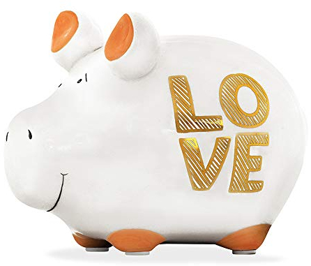 Premium Weddings Sparschwein Love ca. 12,5 x 9 cm handgefertigt aus Keramik - Sparbüchse Spardose edles Sparschwein