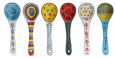 Ceramic Soup Spoons Set of 6–Mutilpurpose for Soup/Cereal/Ramen/Stews | Vibrant Design, Lead-Free & Dishwasher Safe | 6.25 Cute Decorative Spoons for Kitchen & Gifts