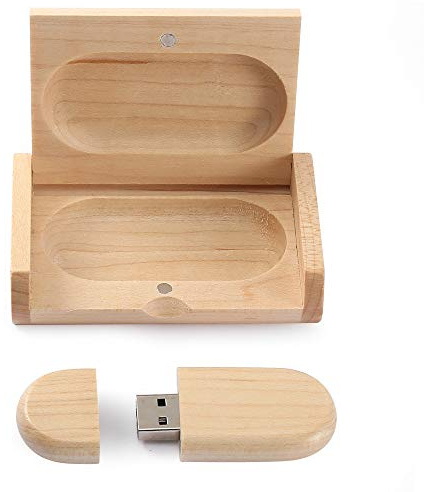 HOZYALE USB 2.0 Flash Drive Wood Memory Stick USB Stick 32GB Data Storage Ellipse Pendrive with Wooden Box