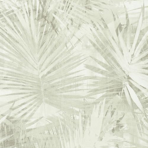 Profhome Papier peint palmiers 363854-GU papier peint intissé (TNT) vert blanc-crème 0,53 m x 10,05 m / 5,33 m2