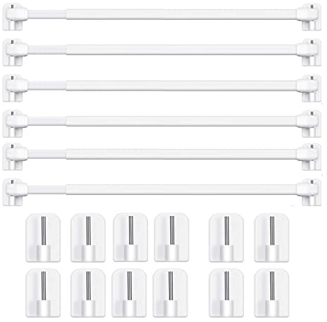 BANJILI Lot de 6 tringles à rideaux extensibles pour fenêtre, cuisine, projets de bricolage, avec crochets auto-adhésifs, 50-90 cm