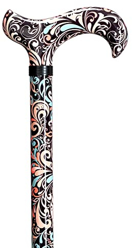 Design Gehstock GROOVE, farbig, bunt, modisch, höhenverstellbar von 75-100 cm, Derbygriff, Leichtmetall, edler Zierring in schwarz, belastbar bis 110 Kg, inkl. Gummipuffer