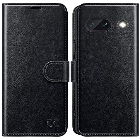 OCASE Leder Hülle für Google Pixel 7A Handyhülle Stoßfeste Schwarz | Standfunktion Kartenfach RFID-Sperrung Schutzhülle Handyhülle Lederhülle Klapphülle Kartenfach Flip Cover