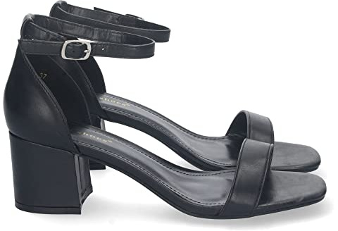 shoes&blues.es 74306 Sandalia de Tacon para Mujer, Comoda, con Pala Fina Simple, Estilo Ankle Strap, y Cierre de Hebilla Negro Talla 40