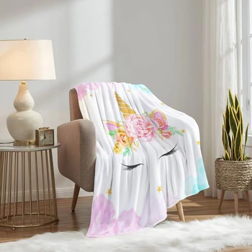 Couverture Licorne en Flanelle, Couverture pour Filles Enfants Plaid Licorne Fille Couvertures de Lit Canapé, Anniversaire Enfants Cadeaux d'Anniversaire