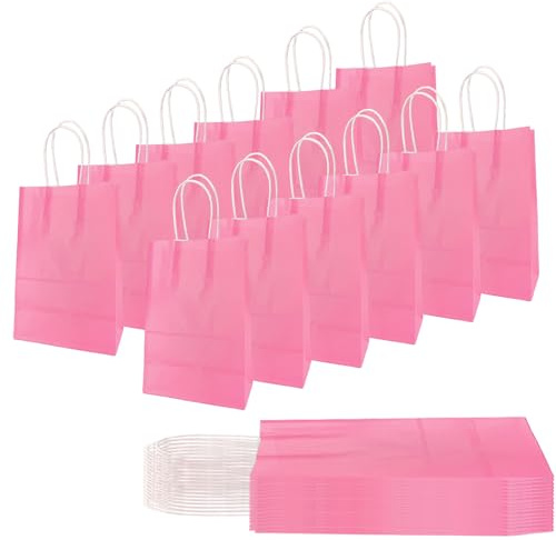 30 st presentpåsar små heta rosa papper festväskor för barnfest, godispåsar godis godis väska med handtag, platt botten kraftomslagspapperspåse fest favoritväska för present, jul halloween bröllop