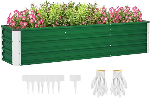 Outsunny Hochbeet aus Stahl mit Handschuhe 183 x 47 x 40 cm Grün
