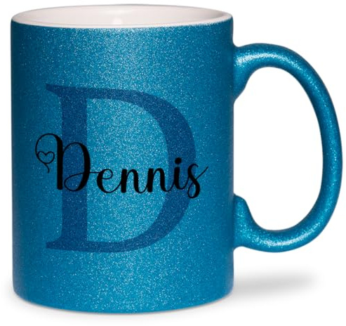 glitzertassen.de® | Namenstasse mit Buchstabe | Personalisiert| Tasse mit Glitzer | Geschenkidee | Keramik | 330 ml | Blau