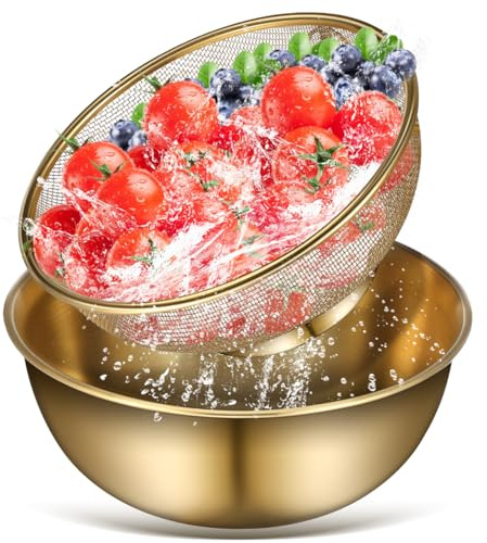 Luxshiny Passoire Inox Cuisine Avec Bol Passoire À Riz Et Égouttoir À Légumes Panier À Mailles Fines Pour Laver Fruits Riz Et Égoutter L’Eau 2 Pièces 7.09 X 7.09 X 3.15 in
