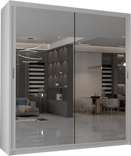 MN Furniture Edinburgh Sliding Door Wardrobe with Full-Length Mirror, Shelves & Hanging Rails, Bedroom Storage Cabinet (White, 120cm)