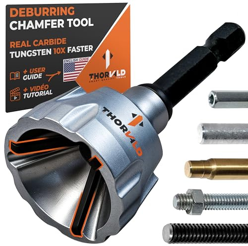 THORVALD Deburring External Chamfer Tool with Tungsten Carbide Blade - Deburr Tool for All Thread, All Metal Rod, Pipe, PVC, 3D Printing - 1/8 to 3/4 Diameter (3~19mm) - User Guide + Video Tutorial