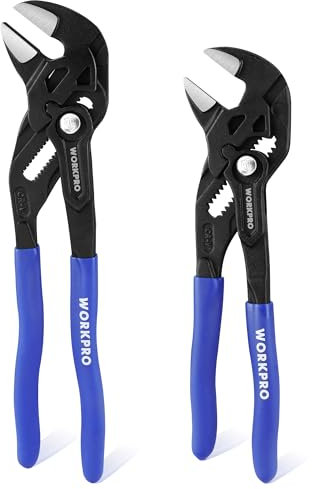 WORKPRO Pinza Chiave a 2 Pezzi, 180 mm/255 mm, Set di Pinze Cr-V, Chiave Regolabile, Pinza con Ganascia Autoregolante, Apertura Massima della Ganascia 40 mm/50 mm