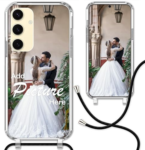CoverHeld Samsung Galaxy S24 Handyhülle mit Band selbst gestalten aus Silikon Hülle mit deinem Bild/Design personaliseren und einzigartig Machen/Handykette Kordel Band in Schwarz