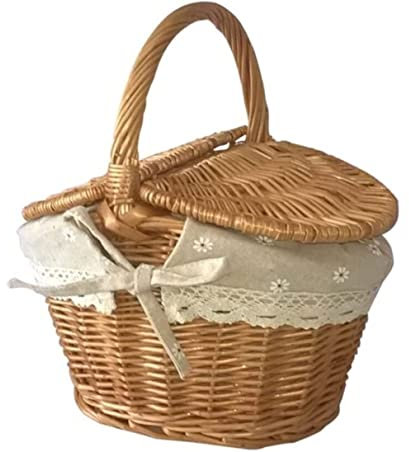 Picknickkorb Picknick Korb Handgefertigter Geflochtener Rattankorb Mit Griff Und Doppeltem Deckel Für Camping-Picknick-Lebensmittelbehälter Picknickkörbchen