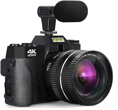 nmbhus Fotocamera Fotografica Digitale Compatta 4K WiFi Web Cam Vlog Videoregistratore Videocamera da 48 MP Obiettivo Macro con Schermo Ribaltabile da 3 (No TF Card,Mic Lens 2 Batteries)