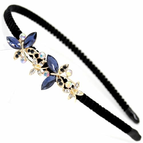 Kristall Blume Schmetterling Haarreifen Strass Perle Stirnband 1920er Jahre Französisches Haarband Vintage Samt Haarstyling Kopfschmuck Zubehör für Frauen Damen(Schwarz A)