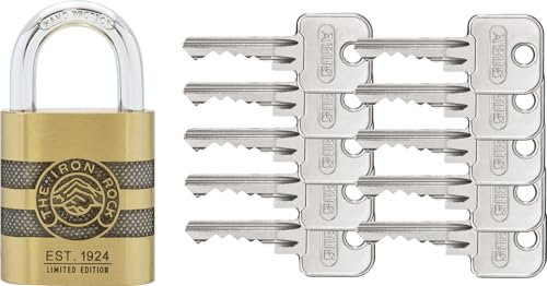 ABUS Vorhängeschloss Messing 83/45 IRON ROCK Jubiläumsschloss mit 10 Schlüssel vs. - gehärteter Stahlbügel, nano protect - wetterfest - Level 8