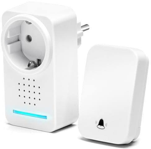 Aigostar Timbre Inalámbrico con Enchufe, Timbre de Puerta con Autoalimentado, Timbre Inalámbrico Exterior Impermeable con Indicadores LED, Resistente al Agua, 30 Melodías, 5 Niveles de Volumen, Blanco