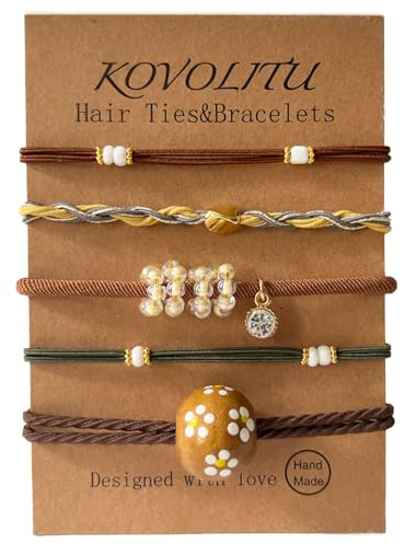 KOVOLITU Elastische Haarbänder für Damen, 4 Stile, faltenfrei, für Pferdeschwanz, Braun